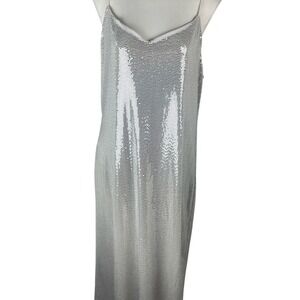 Anne Klein‎ Silver Sequin Cowl Neck Midi Dress Large NWT Holiday Cocktail